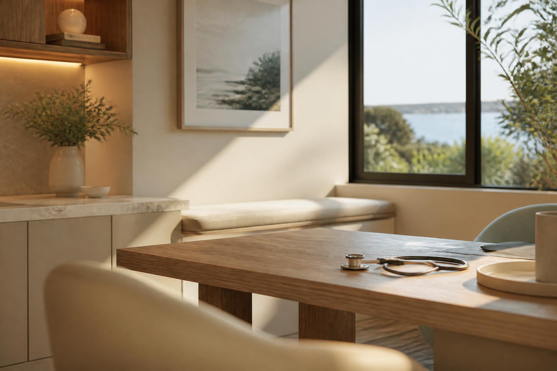 Calm, light-filled consulting room on the Mornington Peninsula